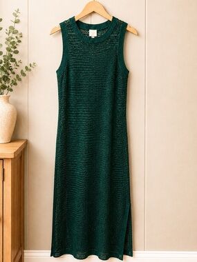 A New Day Green Metallic Open Knit Sleeveless Maxi Dress Size M